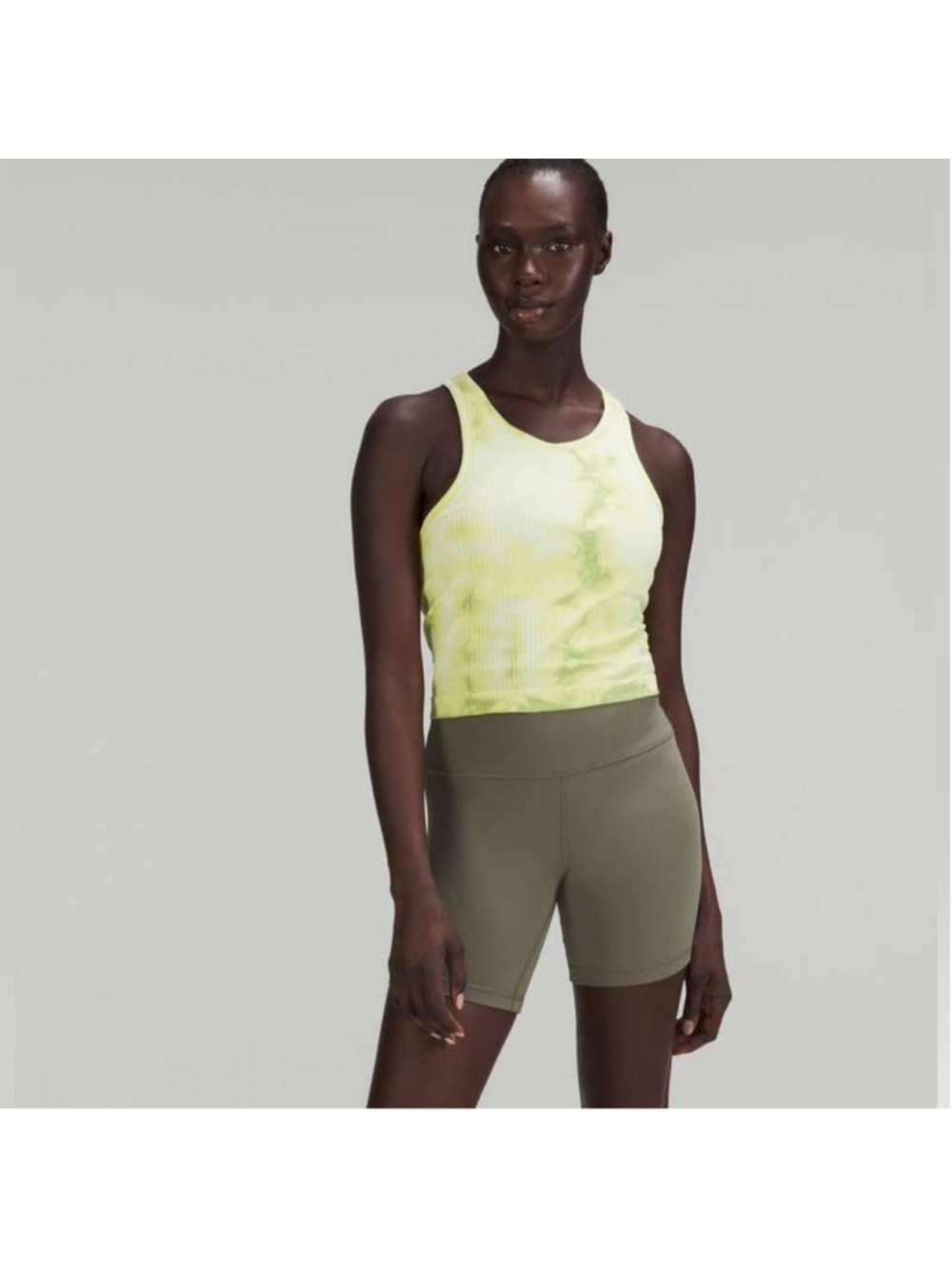 Lululemon Ebb to Street cropped Racer back tank top marble tie dye wasabi sz 12